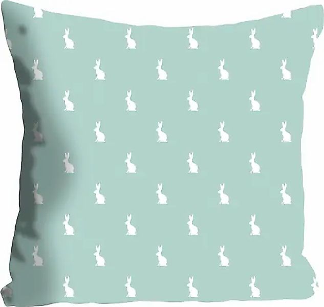 queence Dekokissen »Michelle«, Kissenhülle,Weiße Hasen,Türkis,Ostern,Fröhli günstig online kaufen