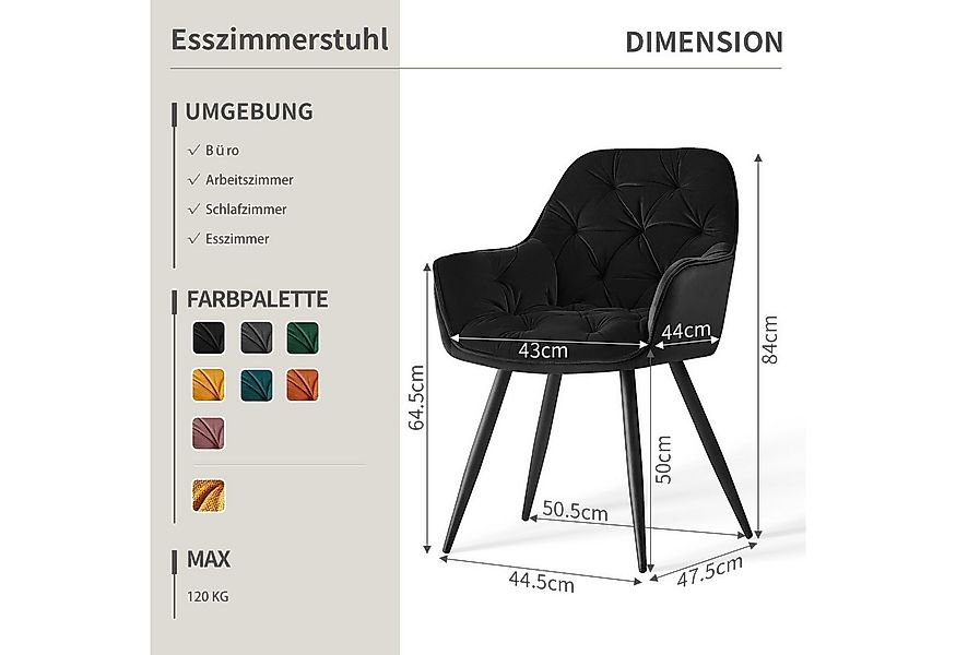 JYMTOM Esszimmerstuhl mit dickem Samtstoff gepolsterter Sitz, Armlehnen und günstig online kaufen