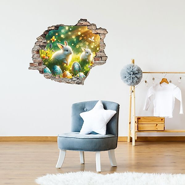 queence 3D-Wandtattoo "Illustrierte Osterhasen auf Wiese" Selbstklebender W günstig online kaufen