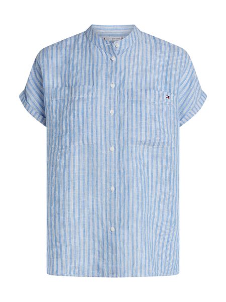 Tommy Hilfiger Kurzarmbluse "ESS LINEN COLLARLESS S/S BLOUSE" mit Logostick günstig online kaufen