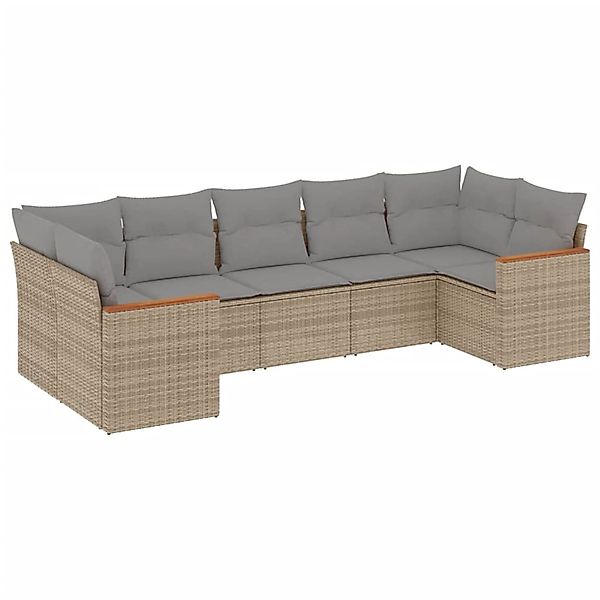vidaXL 7-Tlg Garten-Sofagarnitur mit Kissen Beige Poly Rattan 3226269 günstig online kaufen
