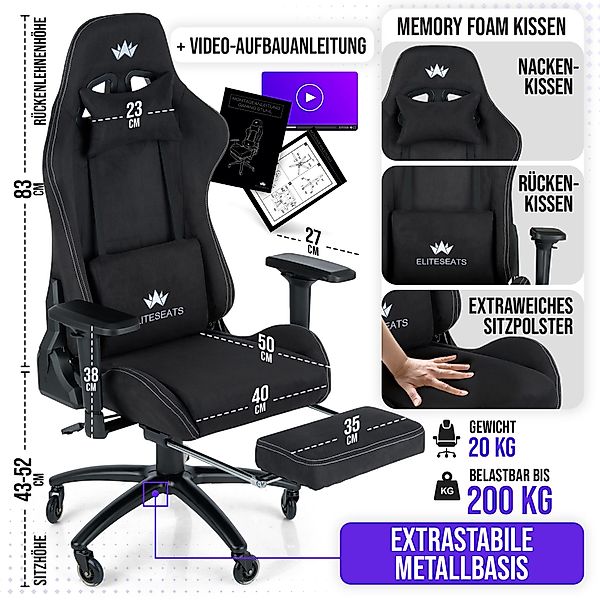 ELITESEATS Gaming-Stuhl Ergonomisch [TESTSIEGER] Kratzerfreie Rollen günstig online kaufen