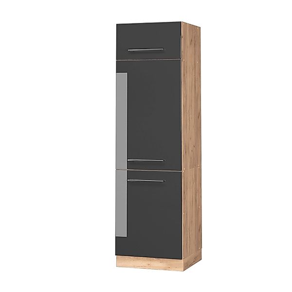Vicco Kühlumbauschrank Fame-Line Anthrazit Hochglanz/Goldkraft Eiche 60 cm günstig online kaufen