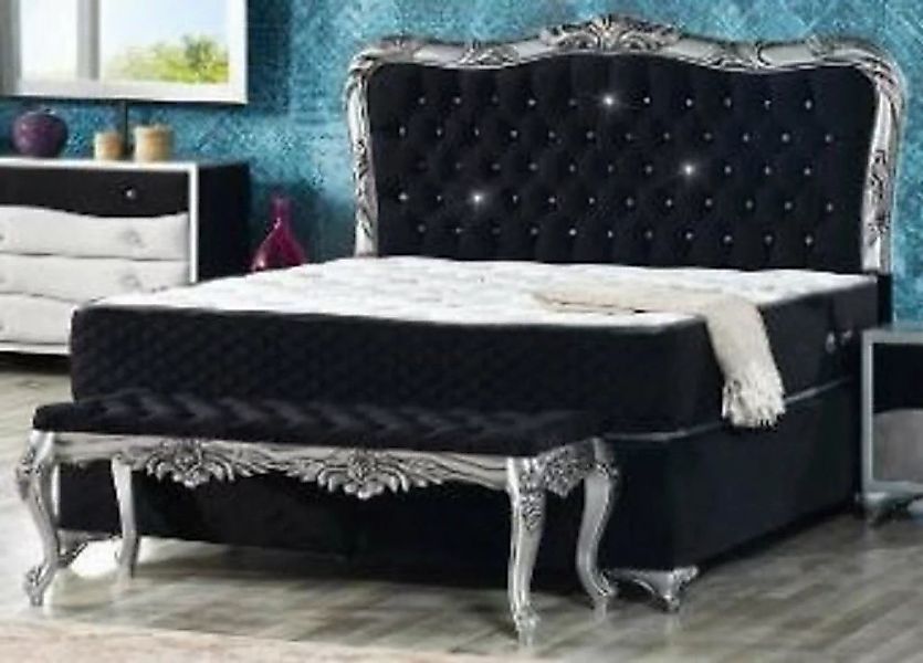 Casa Padrino Bett Samt Bett Schwarz / Silber - Prunkvolles Doppelbett mit G günstig online kaufen