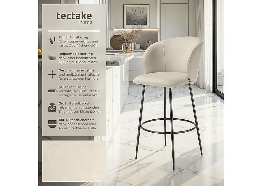 tectake Barhocker Barstuhl Luana, mit Rückenlehne, Samtoptik, 51 x 60 x 106 günstig online kaufen