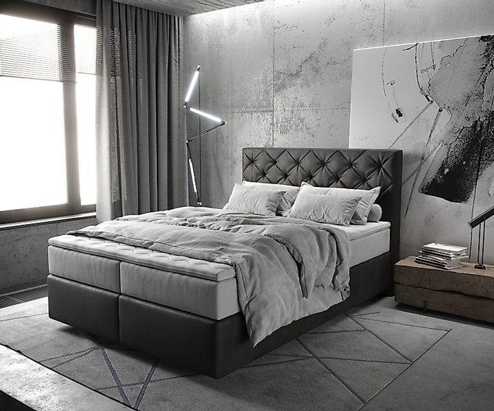 Boxspringbett Dream-Great 140x200 cm Mikrofaser Anthrazit Vintage mit TFK M günstig online kaufen