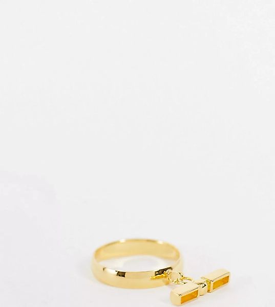 ASOS DESIGN – Vergoldeter Ring aus Sterlingsilber mit T-Steg-Anhänger-Goldf günstig online kaufen