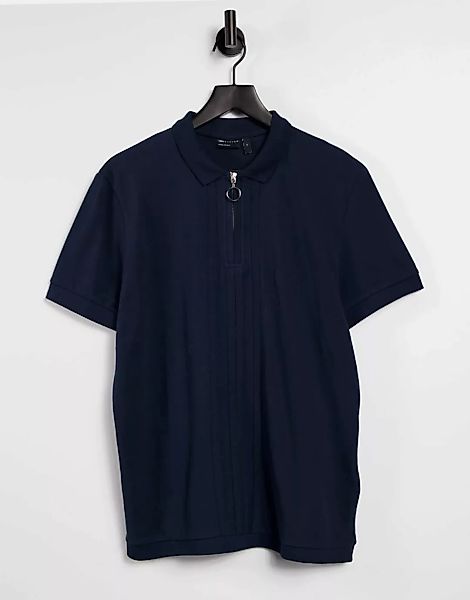 ASOS DESIGN – Locker geschnittenes Pikee-Polohemd mit Zierstreifen in Marin günstig online kaufen