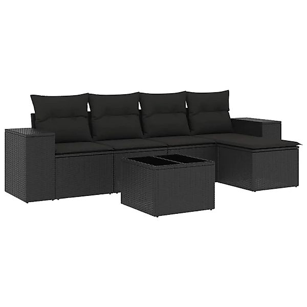 vidaXL 6-Tlg Garten-Sofagarnitur mit Kissen Schwarz Poly Rattan 3222494 günstig online kaufen