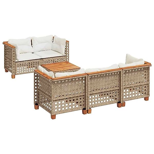 vidaXL 6-Tlg Garten-Sofagarnitur mit Kissen Beige Poly Rattan 3261736 günstig online kaufen