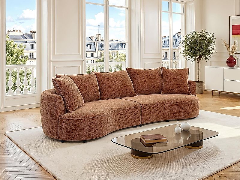 Sofa 4-Sitzer - Chenille-Stoff - Terrakotta – CEPRANO de Maison Céphy günstig online kaufen