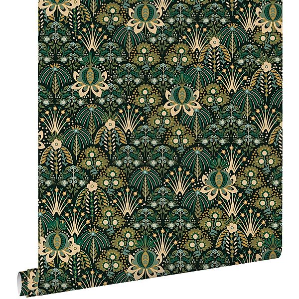 ESTAhome Tapete Blumenmuster im Jugendstil Grün 50 x 900 cm günstig online kaufen