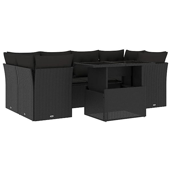 vidaXL 7-Tlg Garten-Sofagarnitur mit Kissen Schwarz Poly Rattan 3266375 günstig online kaufen