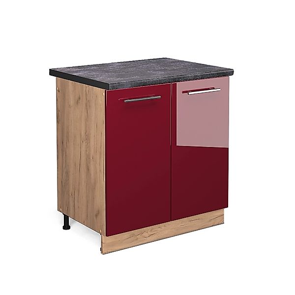 Vicco Spülenunterschrank Fame-Line Bordeaux Hochglanz/Goldkraft Eiche 80 cm günstig online kaufen