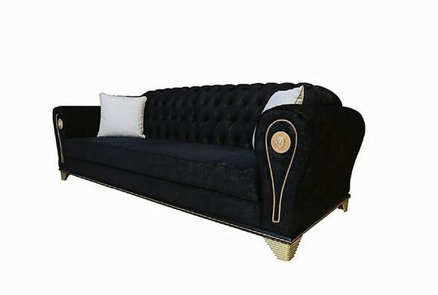 JVmoebel Sofa Designer Sofa 3-Sitzer schwarz Chesterfield Stoffbezug Sofas günstig online kaufen