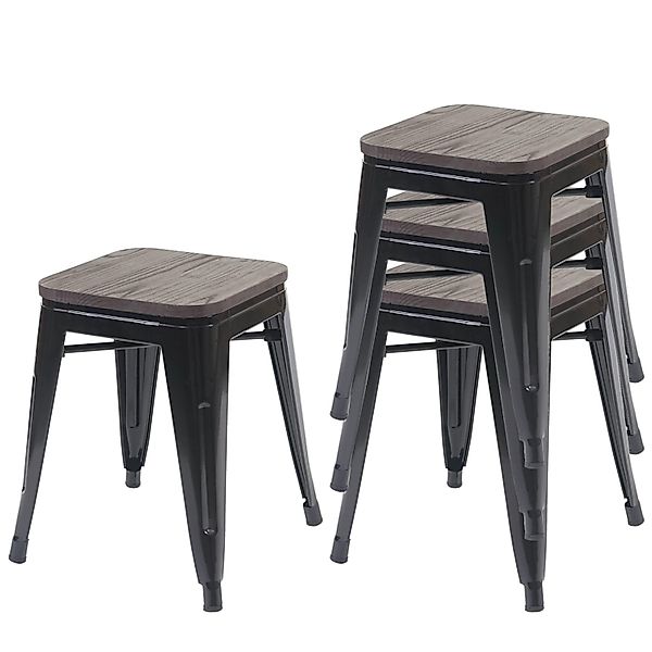 PROREGAL 4er-Set Hocker Inkl. Holz-Sitzfläche Metall Industriedesign Stapel günstig online kaufen