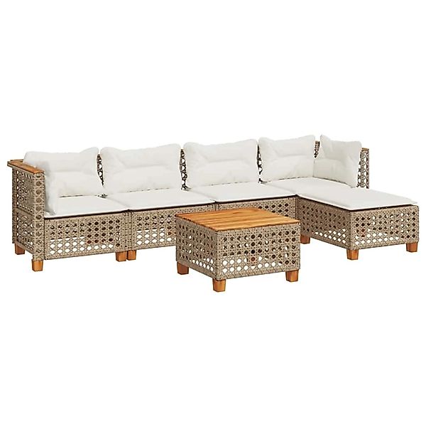 vidaXL 6-Tlg Garten-Sofagarnitur mit Kissen Beige Poly Rattan 3261796 günstig online kaufen