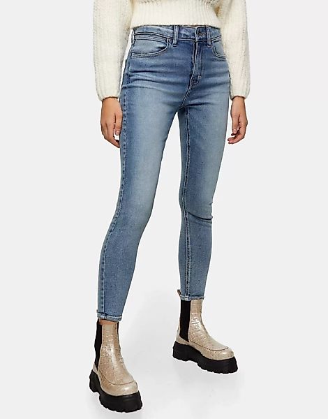 Topshop – Schmal geschnittene Stretch-Jeans in mittlerem Jeansblau günstig online kaufen