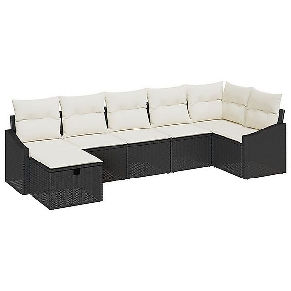 vidaXL Loungesofa 7-teiliges Garten Sofaset mit Kissen, Schwarzes Poly Ratt günstig online kaufen
