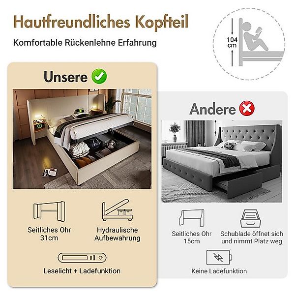 STILVORA Polsterbett Bettgestell 160×200 Doppelbett mit Nachttisch,Leselamp günstig online kaufen