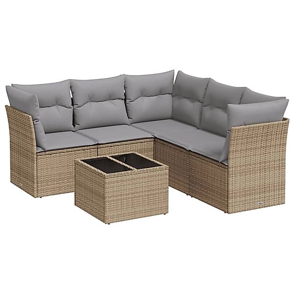 vidaXL 6-Tlg Garten-Sofagarnitur mit Kissen Beige Poly Rattan 3249468 günstig online kaufen