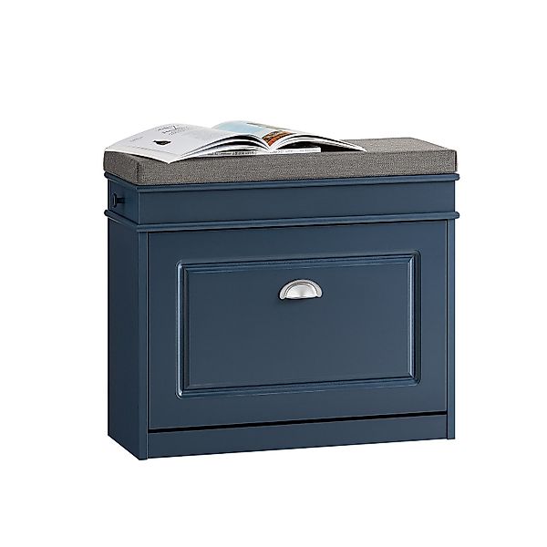 SoBuy Schuhbank Schmal mit Klappe Garderobenbank mit Sitzkissen Blau FSR82- günstig online kaufen
