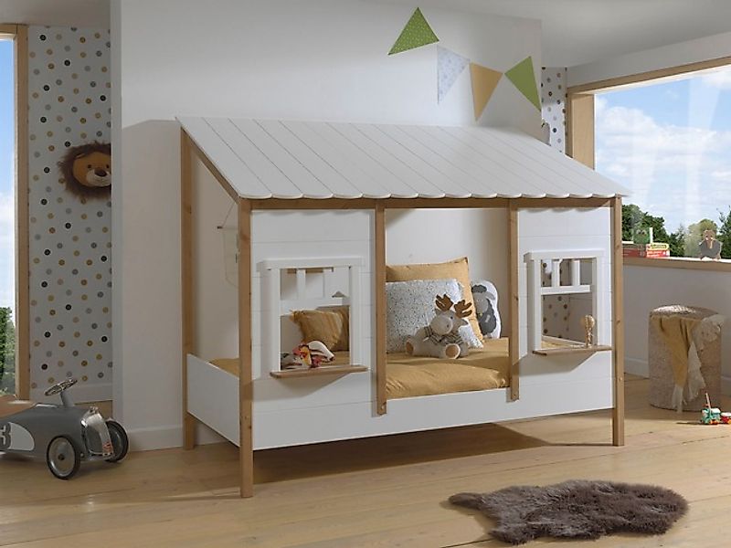 Vipack Kinderbett "Hausbett, aus MDF und Massivholz weiß lackiert mit farbl günstig online kaufen