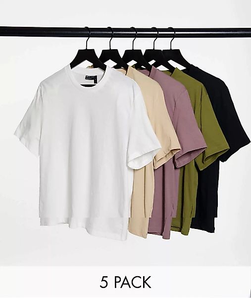 ASOS DESIGN – 5er Packung T-Shirts aus Bio-Baumwolle mit Rundhalsausschnitt günstig online kaufen