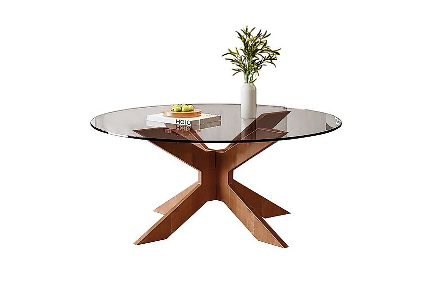TWSOUL Couchtisch Runder Couchtisch, Glasplatte, Durchmesser 70cm, X-Strukt günstig online kaufen