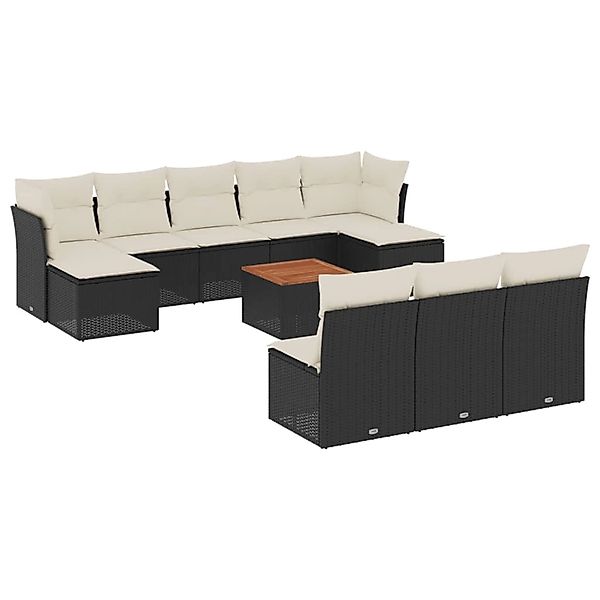 vidaXL 11-tlg Garten-Sofagarnitur mit Kissen Schwarz Poly Rattan Modell 125 günstig online kaufen