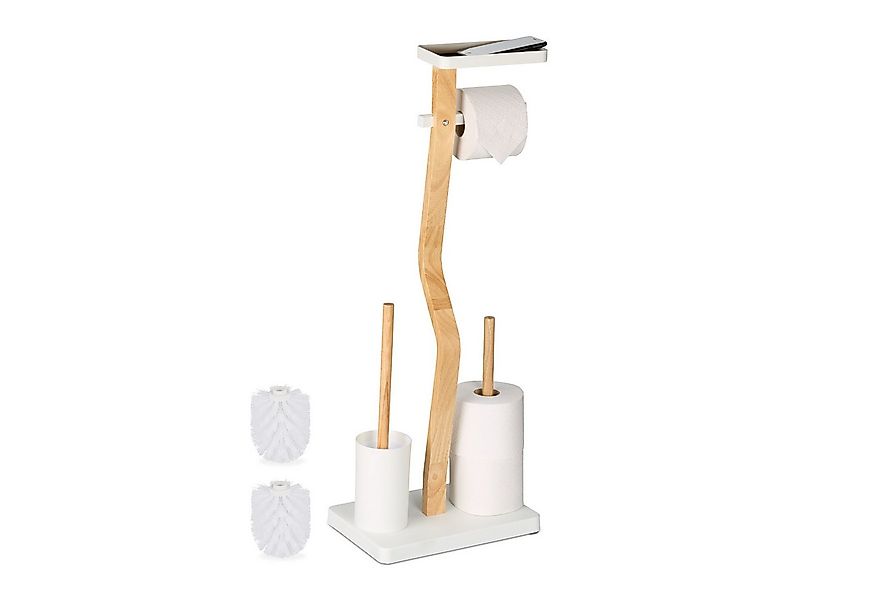 relaxdays WC-Garnitur Bambus & Eisen mit Ablage, weiß günstig online kaufen