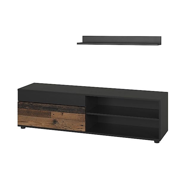 Vicco Wohnwand Berno, Schwarz/Oldstyle, mit 1 Klappe, (2-St) günstig online kaufen