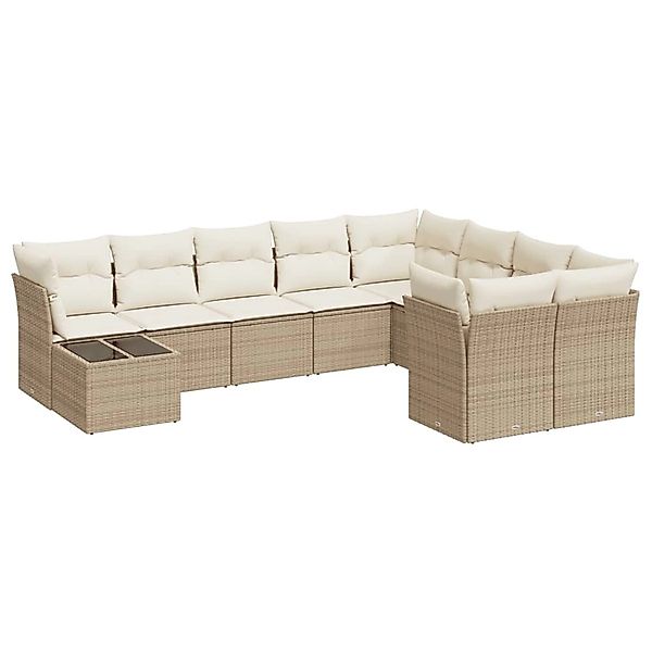 vidaXL 10-Tlg Garten-Sofagarnitur mit Kissen Beige Poly Rattan 3250027 günstig online kaufen