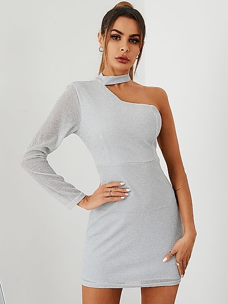 Silber One Schulter Langarm Jersey Kleid günstig online kaufen