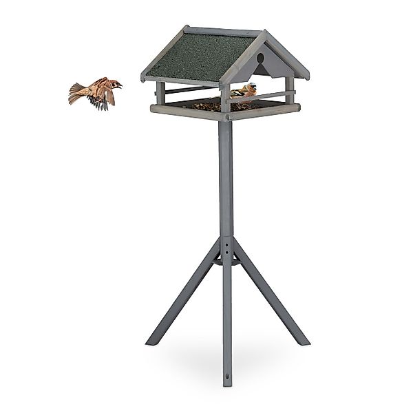 relaxdays Vogelhaus Graues Vogelfutterhaus mit Ständer günstig online kaufen