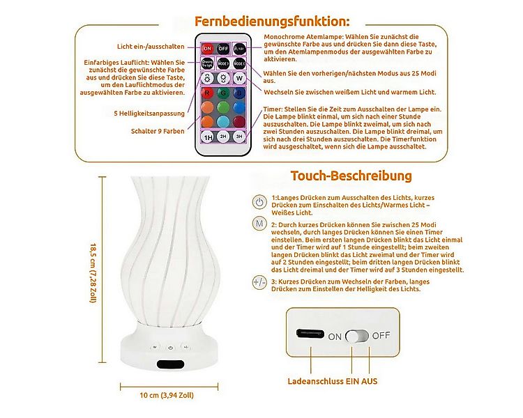 PRIISF LED Tischleuchte LED Nachtlicht Vase Tischlampe Dekolicht RGB Nachtt günstig online kaufen