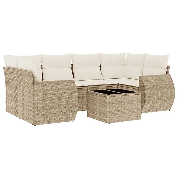 vidaXL 7-Tlg Garten-Sofagarnitur mit Kissen Beige Poly Rattan 3221117 günstig online kaufen