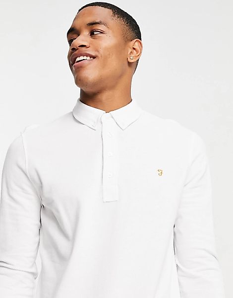 Farah – Ricky – Langärmliges Polohemd in Weiß günstig online kaufen