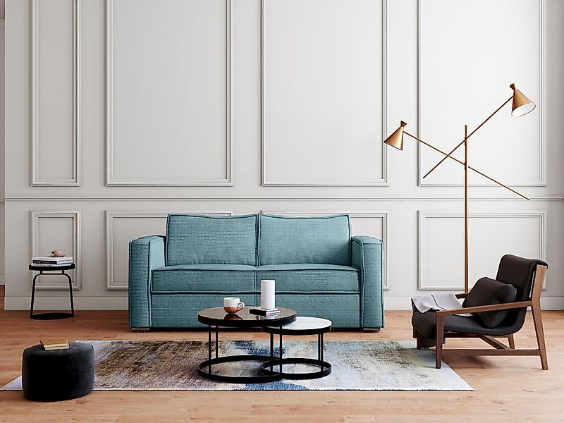 Schlafsofa mit Matratze 4-Sitzer - Cord - Türkisblau - Liegefläche mit Latt günstig online kaufen