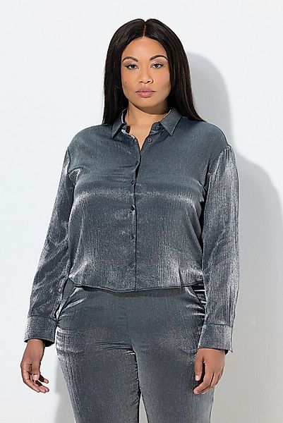 Ulla Popken Hemdbluse Hemdbluse Metallic-Schimmer Boxy Hemdkragen günstig online kaufen
