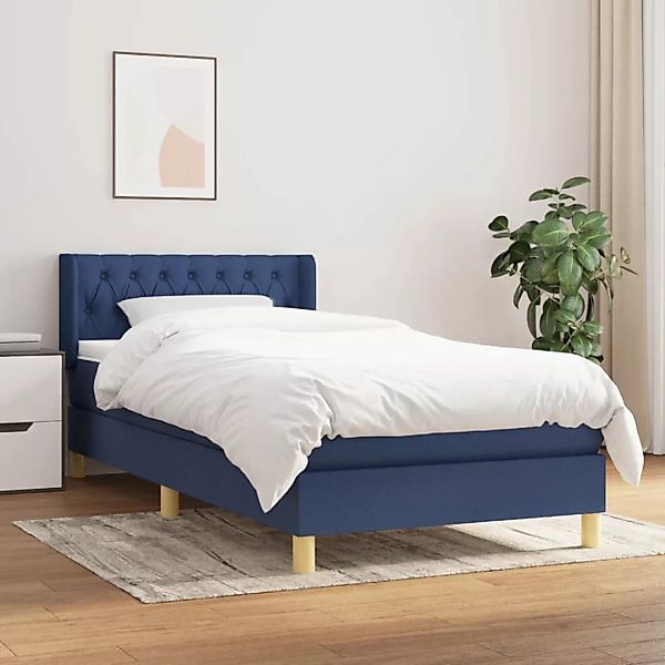 vidaXL Boxspringbett Boxspringbett mit Matratze Blau 90x200 cm Stoff Bett B günstig online kaufen