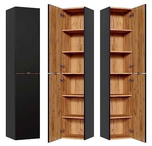 Lomadox Hochschrank TOSKANA-BLACK-56 Badezimmer in seidenmatt anthrazit B/H günstig online kaufen