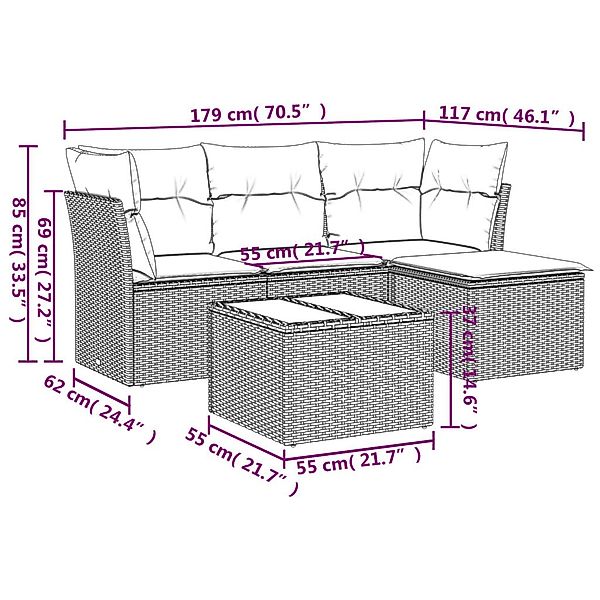 vidaXL Gartenlounge-Set 5-tlg. Garten-Sofagarnitur mit Kissen günstig online kaufen