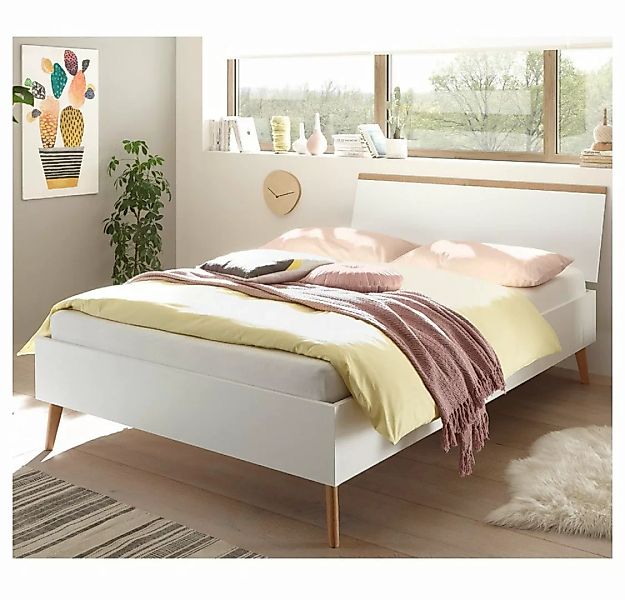 Lomadox Bett MAINZ-61, weiß matt mit Eiche Riviera Nb. 145x44x210 cm günstig online kaufen