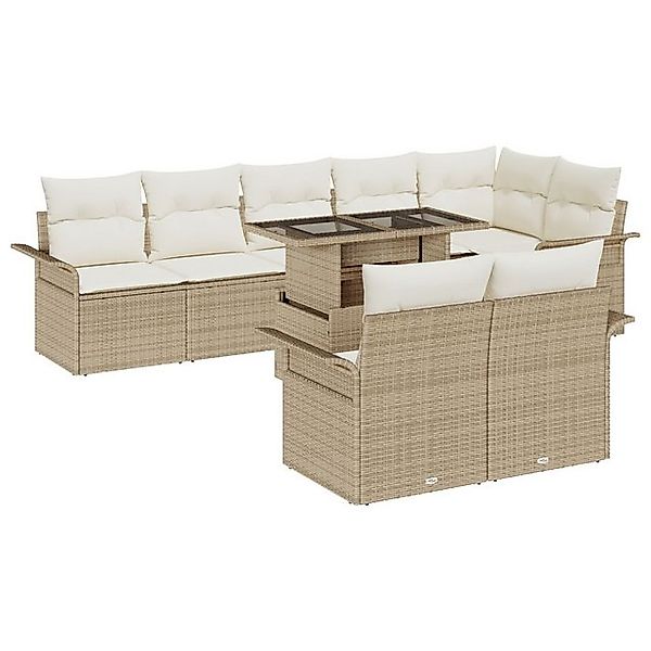 vidaXL Loungesofa 9-teiliges Garten-Sofaset mit Kissen Beige Poly-Rattan, 9 günstig online kaufen