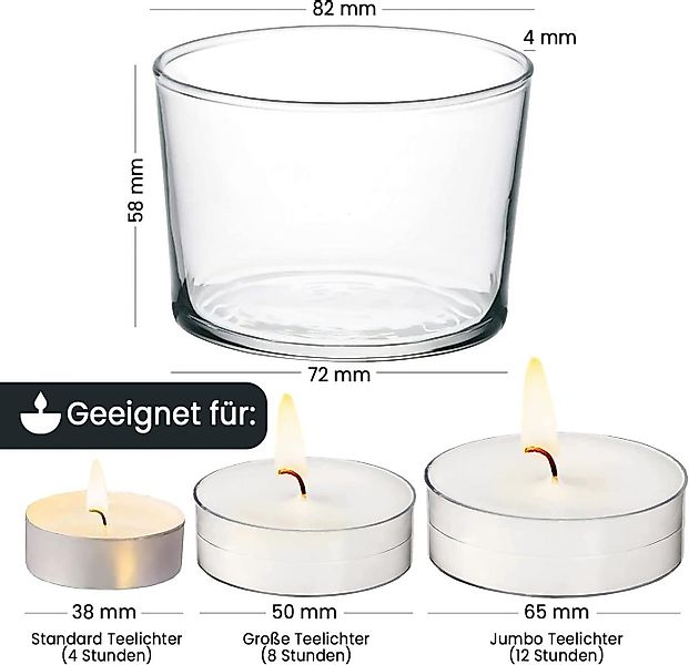 KONZEPT Tischkerzenhalter Teelichtgläser 150 ml, groß und transparent 7,2 x günstig online kaufen