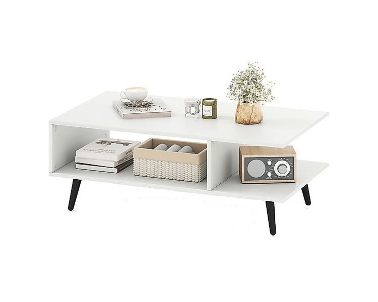 COSTWAY Couchtisch (1-St), mit Stauraum, 2 stufiger Wohnzimmertisch Holz 80 günstig online kaufen