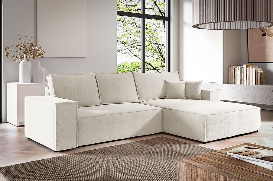Fun Möbel Ecksofa Schlafsofa Sofa CORUNIA in Stoff Aragon, Bettkasten, Rund günstig online kaufen