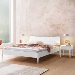 Modernes Jugendzimmerbett 140x200 cm Buche Massivholz in Weiß günstig online kaufen