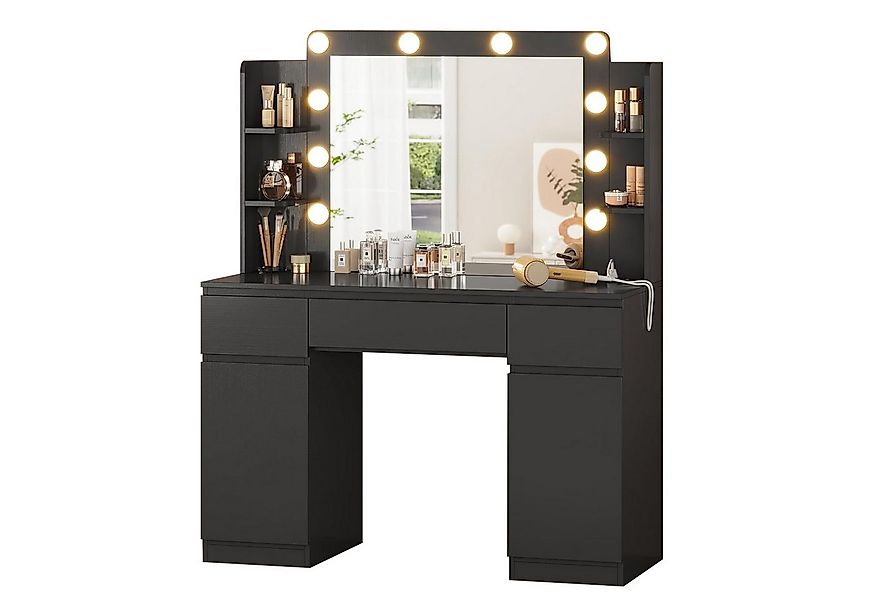 MSMASK Schminktisch mit LED-Beleuchtung, 3 Schubladen, Steckdosen & dimmbar günstig online kaufen